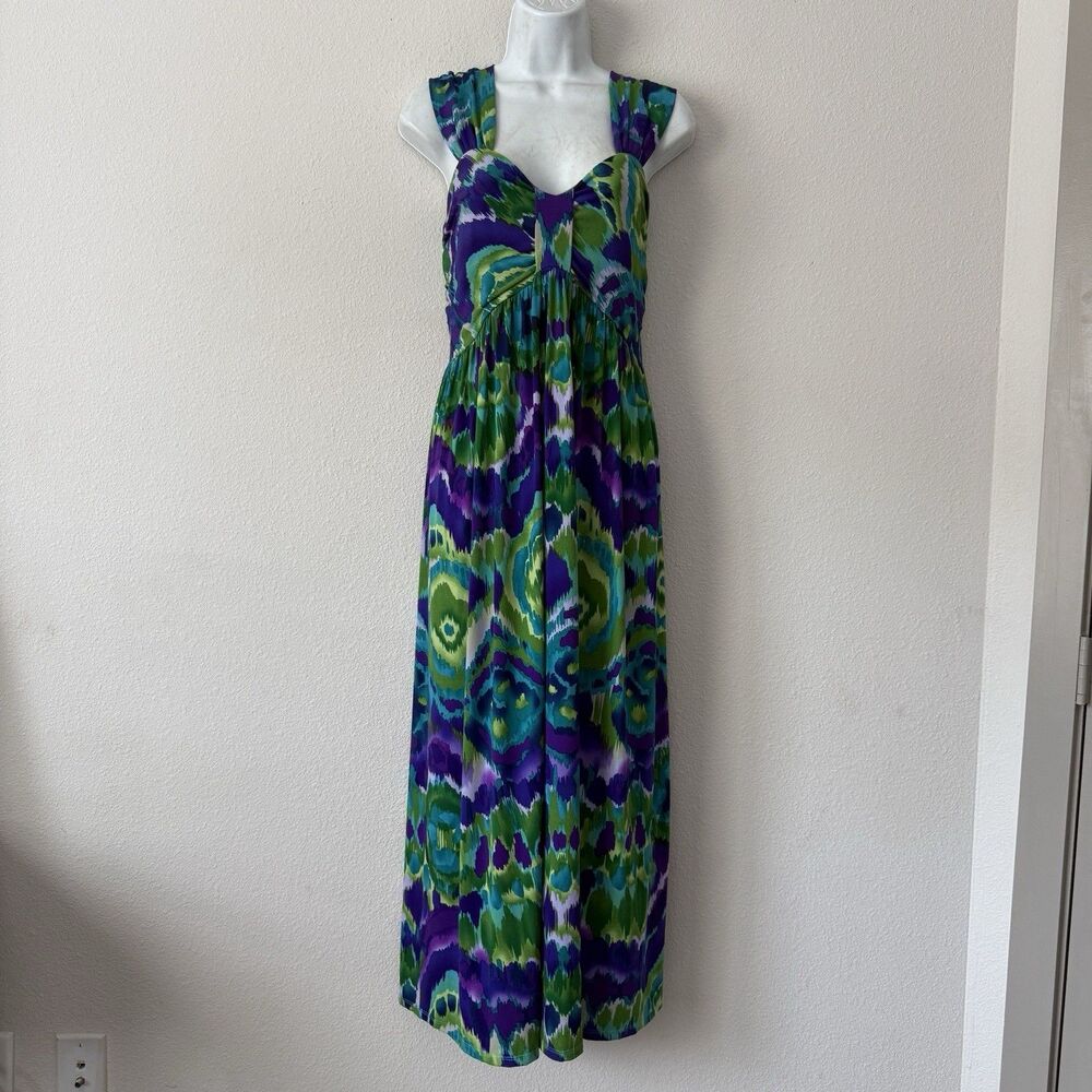 Wear Abouts Maxi Dress XL Purple Blue Green Abstract Ikat Boho Y2K Resort Wear